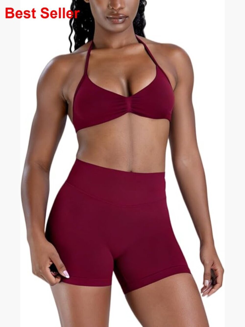Seamless Halter Sports Bra and Scrunch Butt Lifting Shorts 2-Piece Workout Set